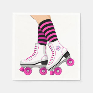 Roze & Zwarte Roller Skate Schaats Verjaardagsfees Servet