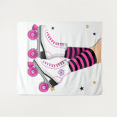Roze & Zwarte Roller Skate Schaatsen Wandkleed (Voorkant (horizontaal))