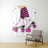 Roze & Zwarte Roller Skate Schaatsen Wandkleed (In situ)