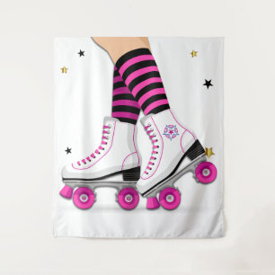 Roze & Zwarte Roller Skate Schaatsen Wandkleed