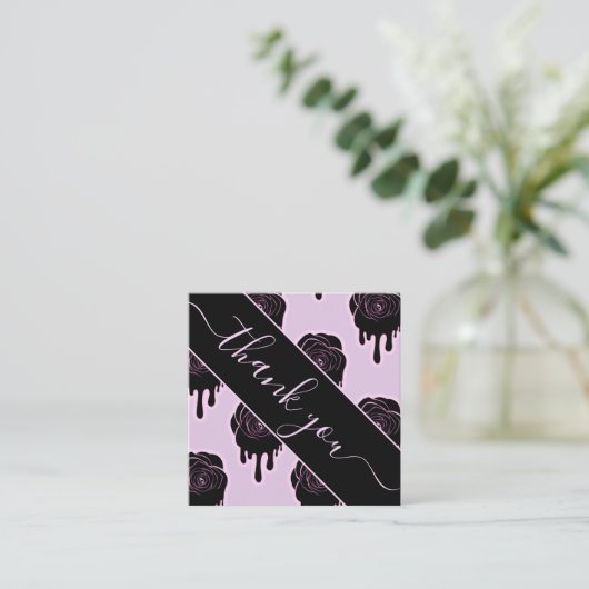 Roze zwarte Rozen druppelen Halloween Hartelijk da Vierkante Visitekaartje (Staand voorkant)