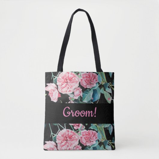 Roze zwarte Rozen Roos Groom bruiloft Man Canvas t Draagtas (Voorkant)