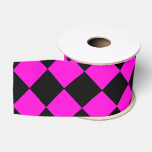 Roze Zwarte Ruitjes Diamant Patroon Grosgrain Lint