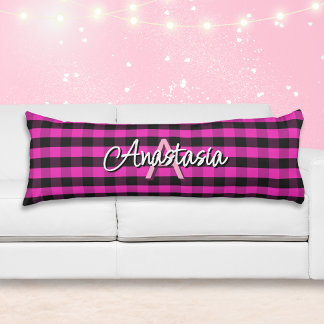 Roze Zwarte Rustieke Buffalo Check Gepland Monogra Lichaamskussen