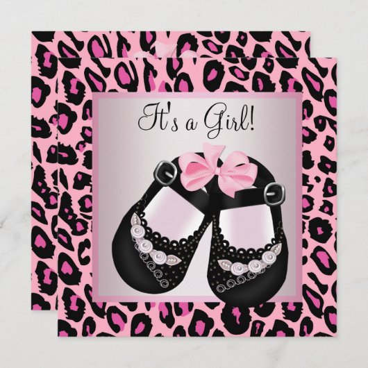 Roze Zwarte Schoenen Roze Luipaard Baby Meisje Dou Kaart (Voorkant / Achterkant)