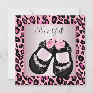 Roze Zwarte Schoenen Roze Luipaard Meisje Baby Sho Kaart