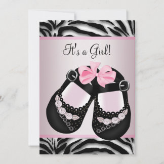 Roze Zwarte Schoenen Roze Zebra Baby Shower Kaart