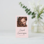 Roze Zwarte Script Foto QR Code Kapper Visitekaartje (Staand voorkant)