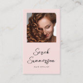 Roze Zwarte Script Foto QR Code Kapper Visitekaartje (Voorkant)