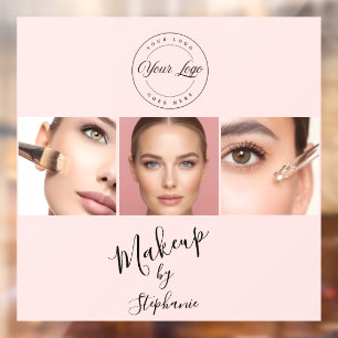 Roze Zwarte Script Jouw Logo 3 Foto Make-up Raamsticker