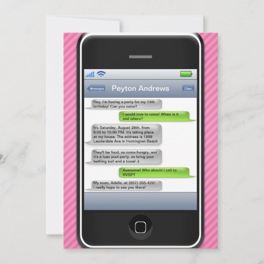 Roze/Zwarte Smart Phone feestdag Kaart (Voorkant)