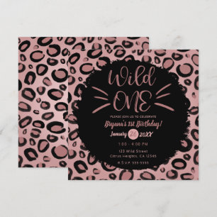 Roze & Zwarte Snorharen WILD ONE 1e Verjaardagsfee Kaart