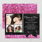 Roze/Zwarte Sparkle Bow 3 Fotogradatie Partij Kaart (Voorkant / Achterkant)