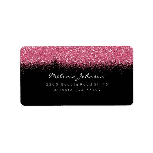 Roze zwarte sparkly Glitter Bruske Stroke Etiket (Voorkant)