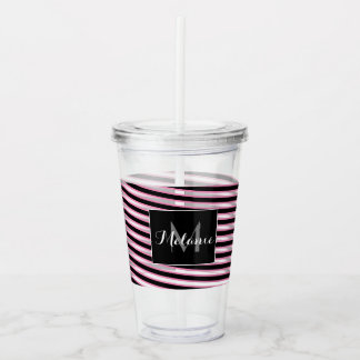Roze Zwarte Spiraal Lint Strepen Monogram Aangepas Acryl Drinkbeker