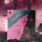 Roze & Zwarte Spooky Paw Prints Canvas tas