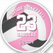 Roze zwarte sportteam kleuren volleybalspeler sticker (Voorkant)