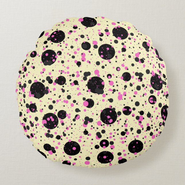 Roze & Zwarte Stip Glam Patroon Rond Kussen (Voorkant)