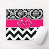 Roze zwarte Stippen Damask Personalized Mousepad Muismat (Met muis)