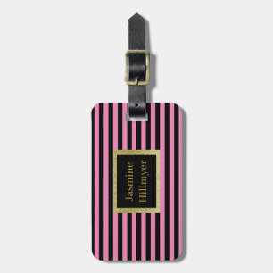 Roze zwarte streep GLITTER CUSTOM BAGAGELABEL