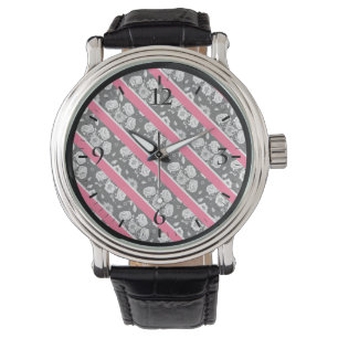 Roze zwarte strepen horloge