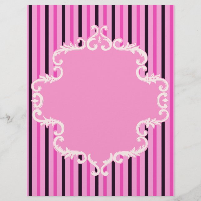 Roze zwarte strepen Scroll Lijst Scrapbook Paper (Voorkant)