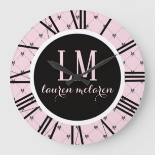 Roze & Zwarte Strik Monogram Grote Klok