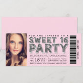 Roze Zwarte Sweet 16 Verjaardagsfeest Uitnodiginge Kaart (Voorkant / Achterkant)