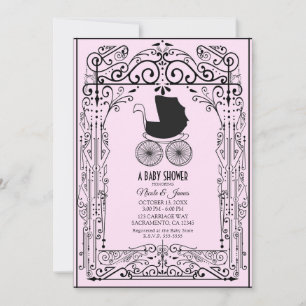 Roze & Zwarte Vintage Kofferbak Deco Baby Shower I Kaart
