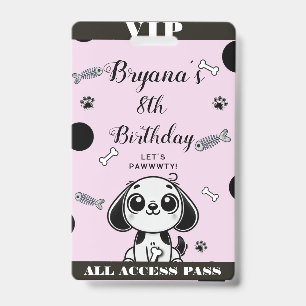 Roze Zwarte Vis Botten Hond Puppy Verjaardag VIP P Badge