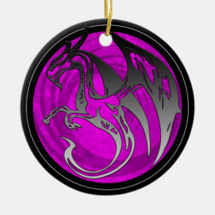 Roze zwarte vleugel grunge draak rond ornament