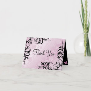 Roze & Zwarte Vlinder & Bloem Dank je kaart