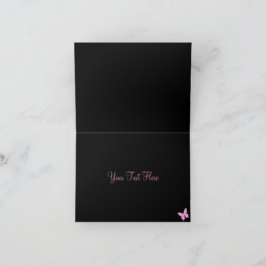 Roze & Zwarte Vlinder & Bloem Dank u kaart (Binnen)