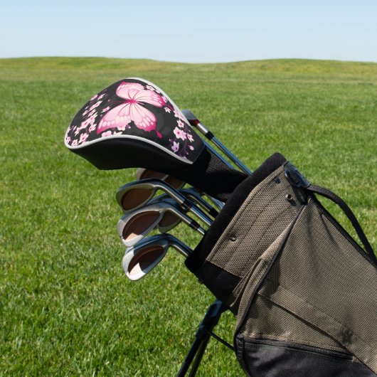 Roze zwarte vlinder en torenbloesems golfheadcover (Insitu)