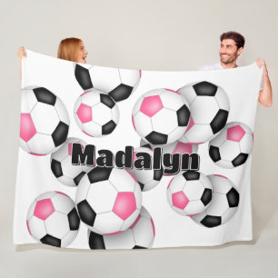 Roze Zwarte voetballen Cluster Meisjes Sportkamer Fleece Deken