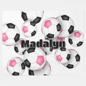Roze Zwarte voetballen Cluster Meisjes Sportkamer Fleece Deken (Voorkant (Horizontaal))