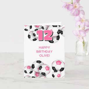 Roze zwarte voetballen meisjes Verjaardag Kaart