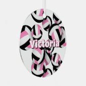 Roze zwarte volleyballen Een atleet naam Keepsake Metalen Ornament (Voorkant Rechts)