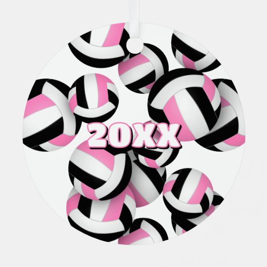 Roze zwarte volleyballen Een atleet naam Keepsake Metalen Ornament (Achterkant)