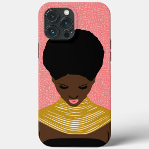 roze zwarte vrouw die naar beneden kijkt Ketting iPhone 13 Pro Max Hoesje