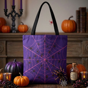 Roze Zwarte Weduwe Spinnenweb Kunst Halloween Patr Draagtas