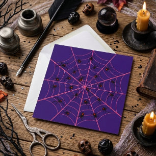 Roze Zwarte Weduwe Spinnenweb Kunst Halloween Patr Kaart