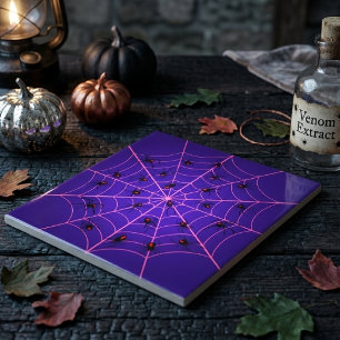 Roze Zwarte Weduwe Spinnenweb Kunst Halloween Patr Tegeltje