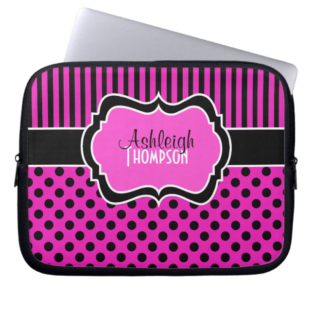 Roze, Zwarte, Wit, Laptop van de Streep van de Sleeve (Voorkant)