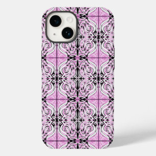 Roze zwarte witte Abstracte Curvy Herhalingspatroo Case-Mate iPhone 14 Hoesje