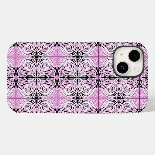 Roze zwarte witte Abstracte Curvy Herhalingspatroo Case-Mate iPhone Case (Achterkant (horizontaal))