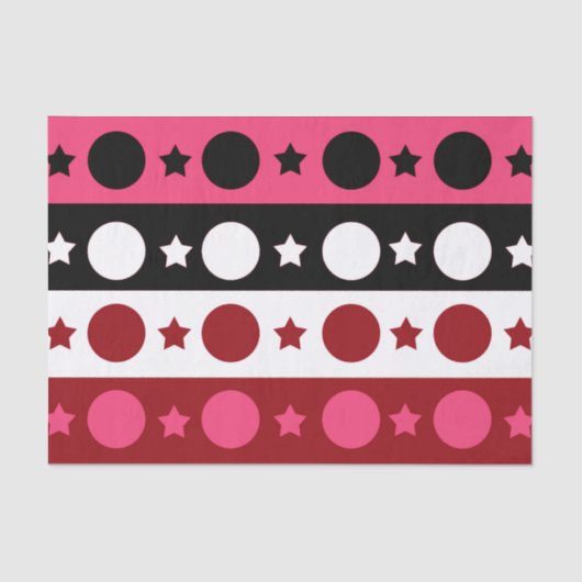 Roze Zwarte Witte Cirkel Sterren Stripes Design Tissuepapier (Voorkant)