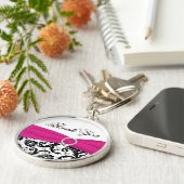 Roze, zwarte, witte Damask Dank je Sleutelhanger (Zijkant)