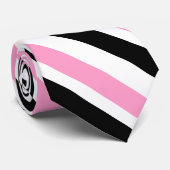 Roze zwarte witte diagonale strepen stropdas (Opgerold)