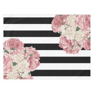 Roze, zwarte, witte Floral Tafelkleed